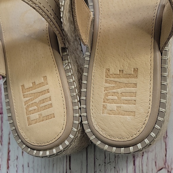 Frye Women's Beige Leather Espadrille Wedges Size 8 - Picture 4 of 9